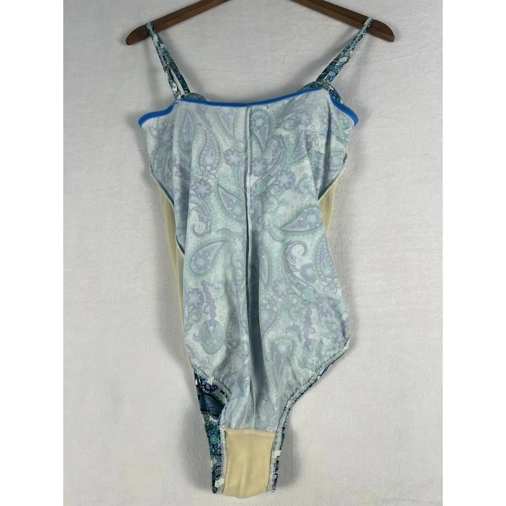 Fit 4 U One Piece Swimsuit W 12 Teal Purple Paisley Fit 4 Ur Tummy Ruched Beach - Picture 11 of 13